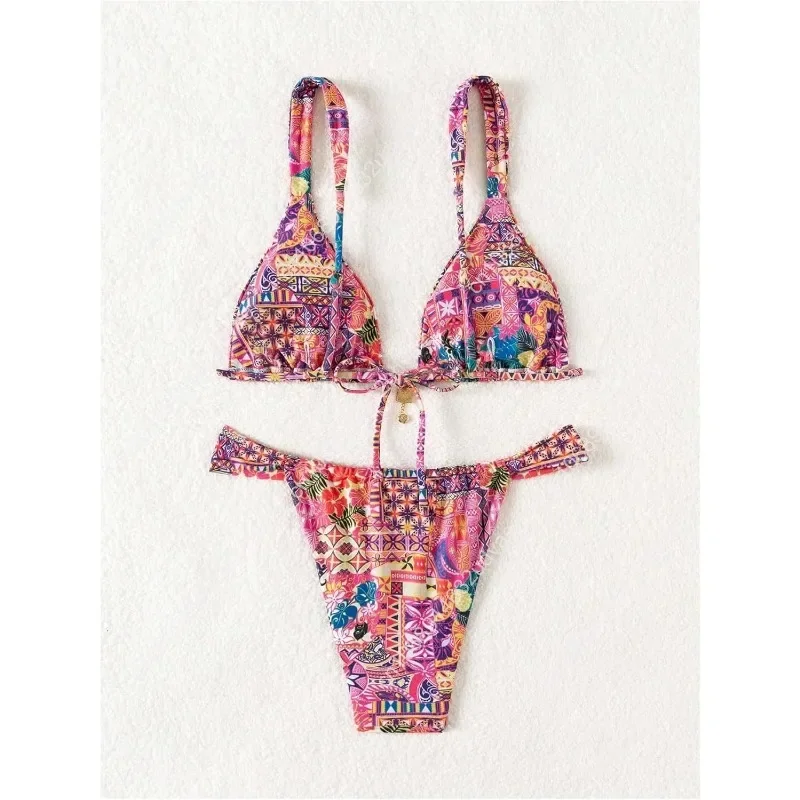 Women's 2 Piece Floral Tropical Print Bikini Set Boho Triangle Bathing Suit Tie Backless Swimsuit Sets