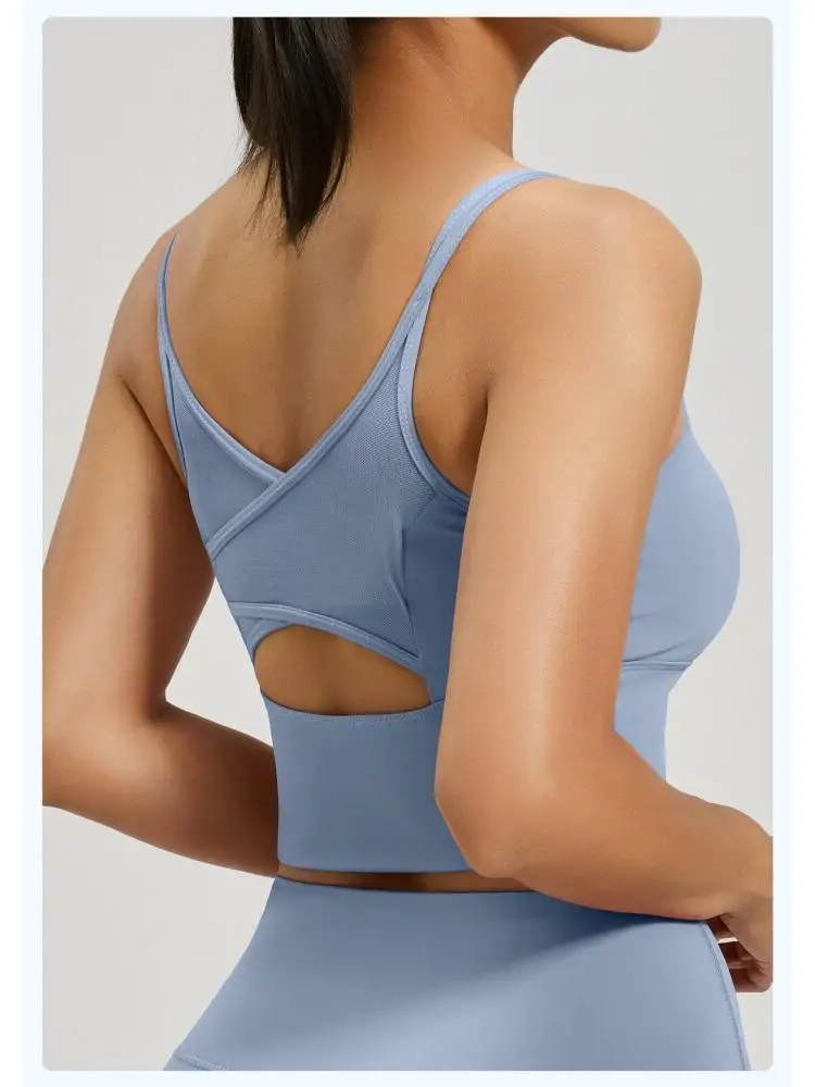 Women's Mesh Sports Cami Removable Bra Pads Tank Top High Stretch Quick-Dry Yoga Vest for Gym Running