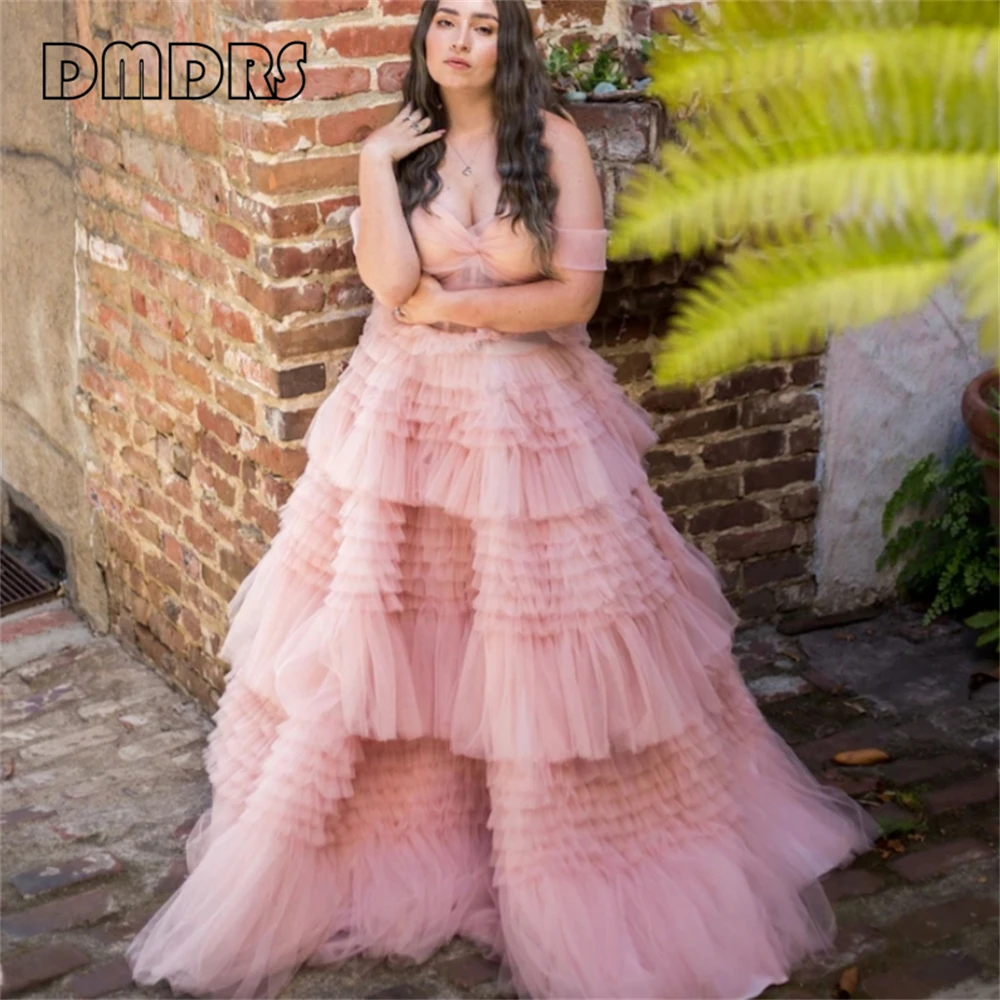 Zoete Roze Tule Prom Dress Voor Vrouwen Off Shoulder Vrouwen Formele Jurk Sweetheart Corset Weelderige Gezwollen Feestjurk