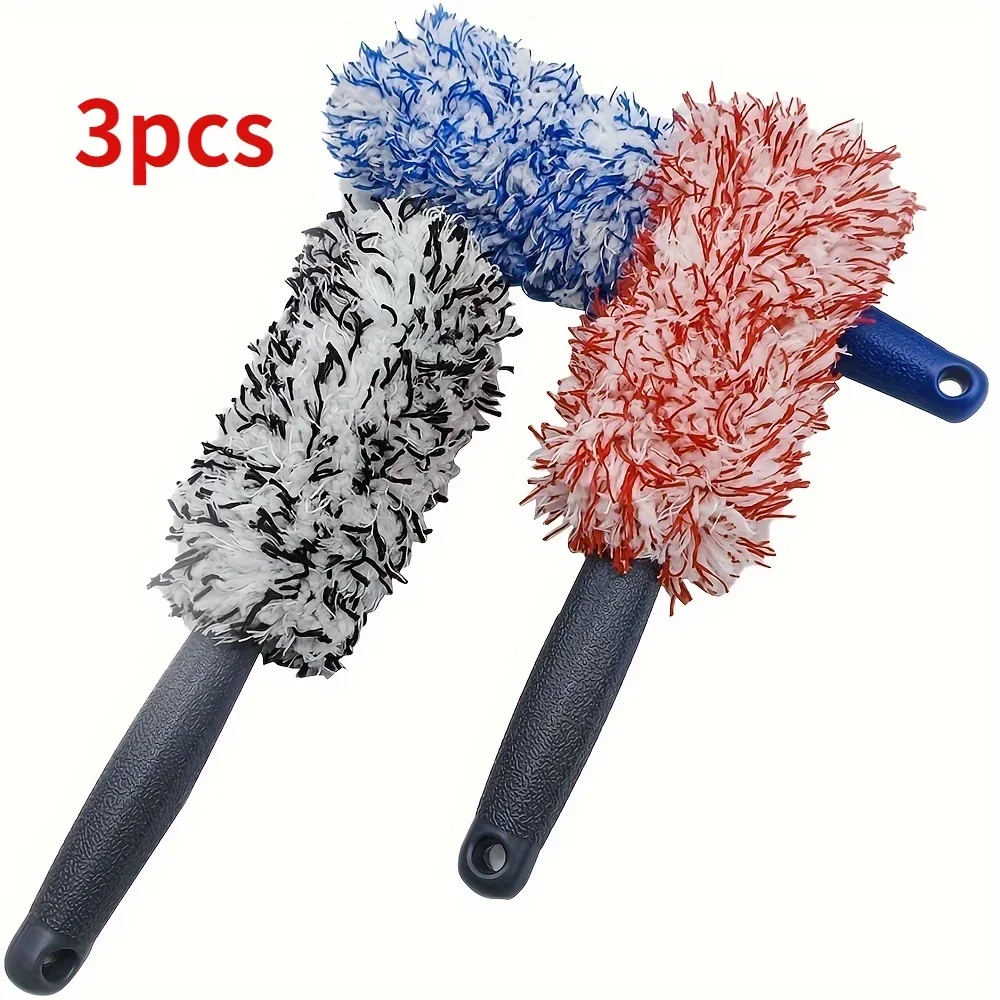 3pcs Multi color beauty car wash products, ultra-fine fiber long handle tire brush, cleaning plush tire brush, wheel hub brush