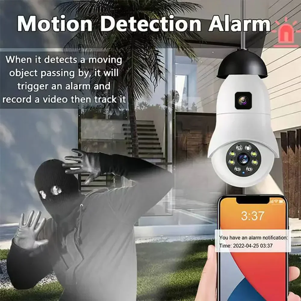 Dual Lens Color Night Vision Auto Tracking Indoor Security Monitor E27 Surveillance Wireless Camera 2MP Bulb WiFi Camera
