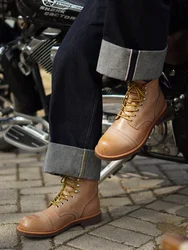 Plant Tanned Leather Primary Color Fog Wax Top Layer Cow-Goodyear Handmade Paratroop Boots for Men New Motorcycle