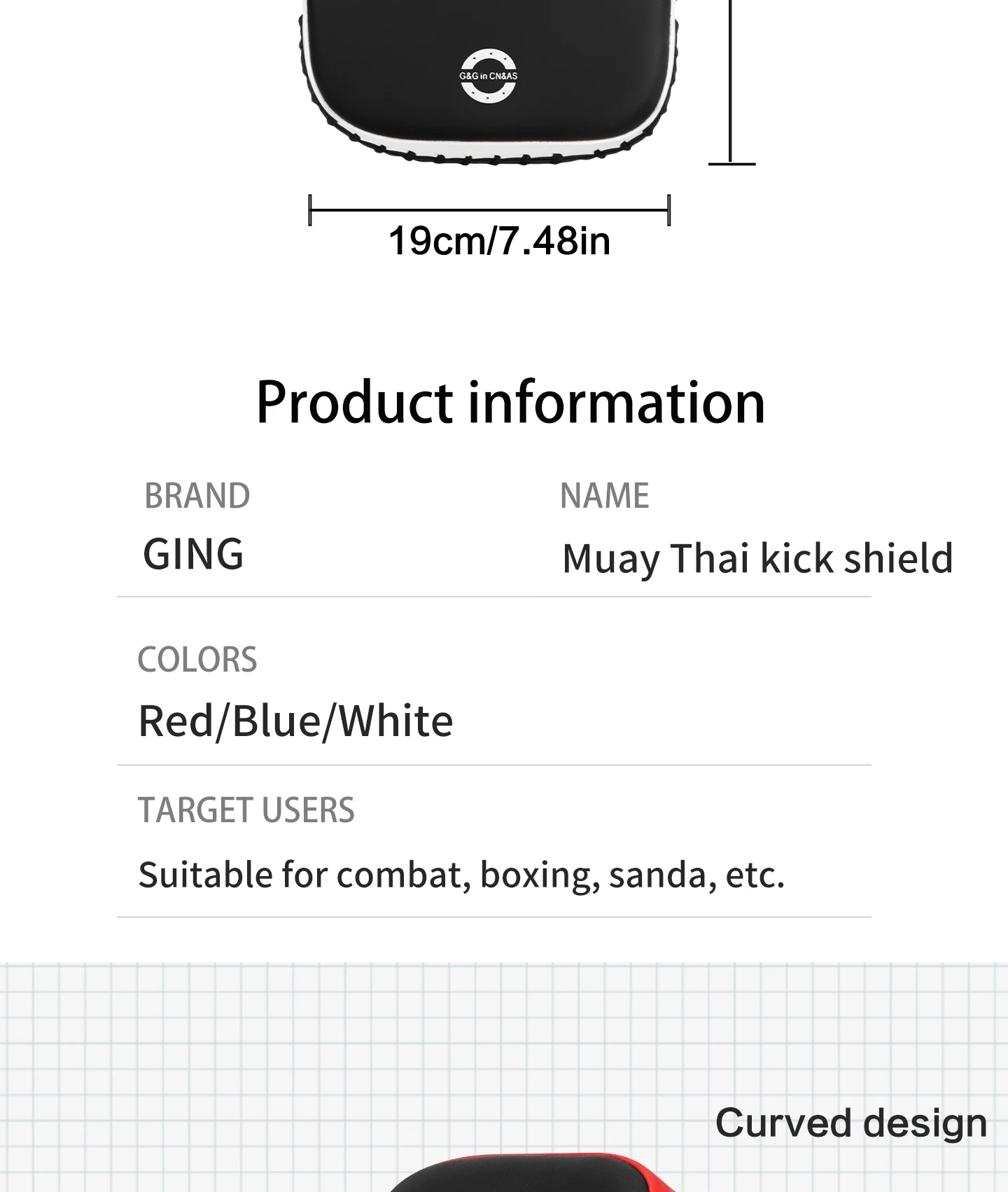 Professionelles Muay Thai MMA Fußziel, Schweres Boxkampf-Pratzen-Set, Kick-Ziel, Bogenförmiges Handziel, Taekwondo-Trainingsausrüstung – Detail 4