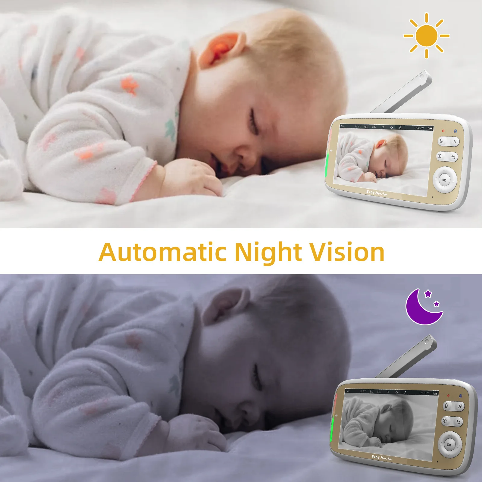 VB803 Baby Monitor 5 Inch Indoor 720P Larger Display 3X Zoom Surveillance PTZ Way Audio Electronic Baby-sitter Night Vision  Cam