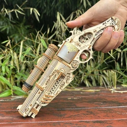 DIY Handgun Model 3D Puzzle Wooden Miniature Building Kit Punk Hitter Mechanical Gear Jigsaw Puzzle for Children Birthday Gifts