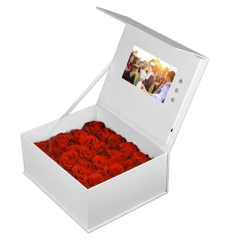 

Fashion new promotional wedding video box LCD screen gift box with flowers