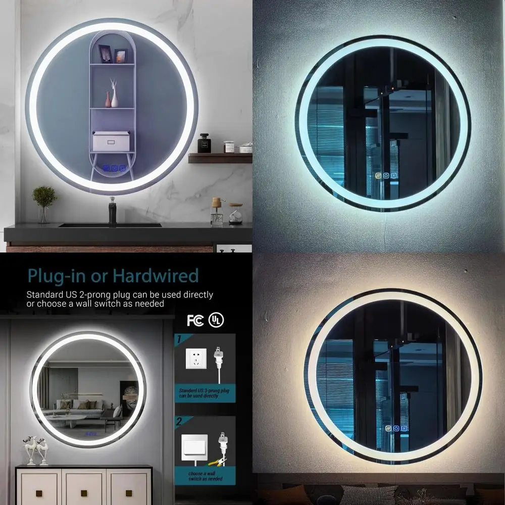 

24 LED Illuminated Round Bathroom Mirror - Wall-Mounted Vanity Mirror with Touch Control, Dimming, Anti-Fog, and Shatterproof
