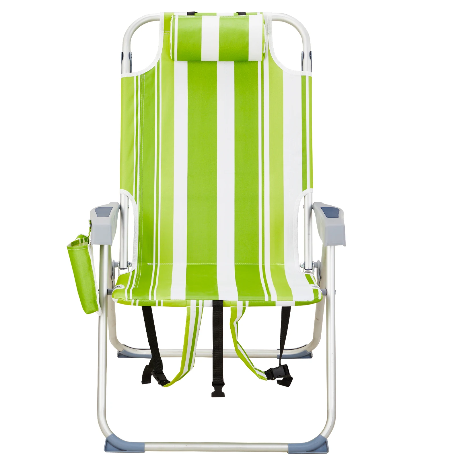 

63*70*99cm Heightened Oxford Cloth Silver White Aluminum Tube Bearing 100kg Beach Chair Green Stripes