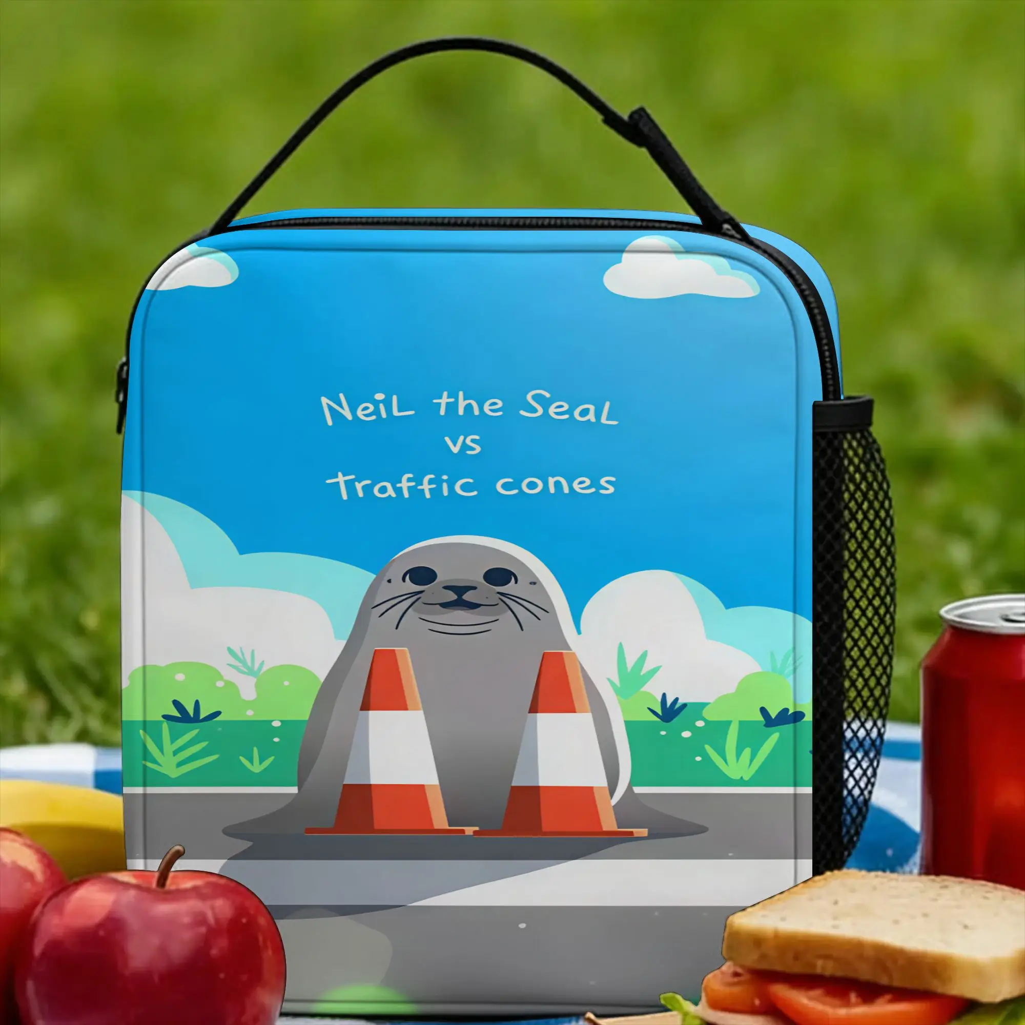 Cute Seal Lunch Bag For Women  Print Lunch Box Fun Office Cooler Bag Portable Oxford Thermal Lunch Bags