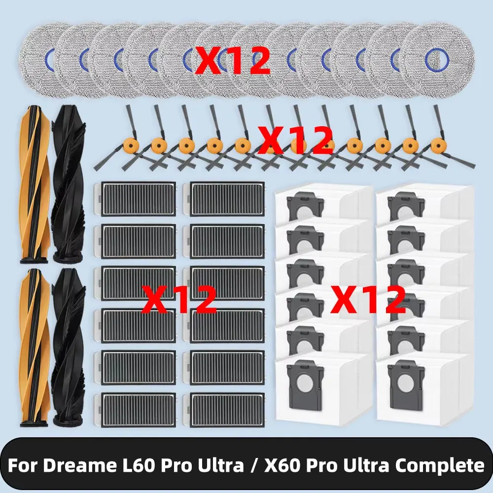 Compatible For ( Dreame L60 Pro Ultra / X60 Pro Ultra Complete ) Spare Parts Accessories Main Side Brush Mop Pad Dust Bag Filter