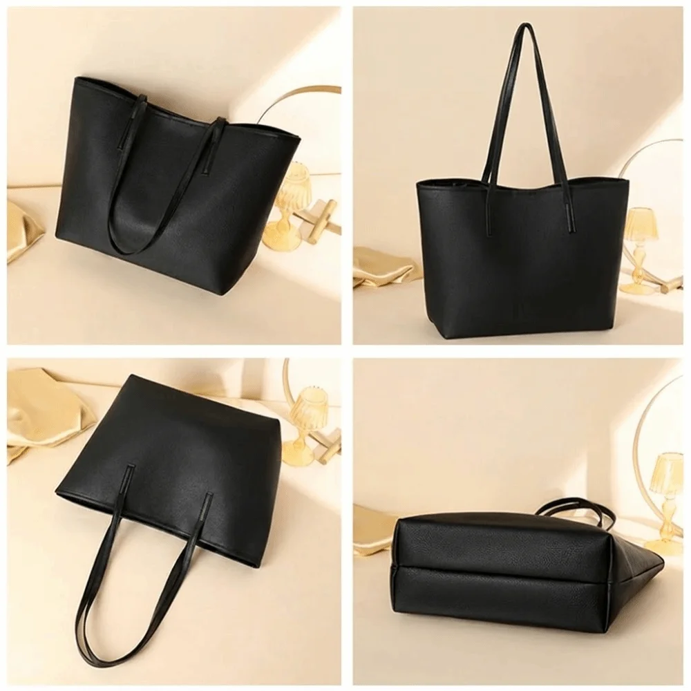 Chic Litchi Texture Tote Bag Snap Button Design Leather Shoulder Bag Large Capacity Crossbody Handbags Women