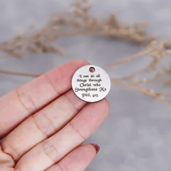 3Pcs/lot Laser Engraved I Can Do All Things Through Christ Who Strengthens Me Dsic Message Pendants For DIY Handmade Accessories