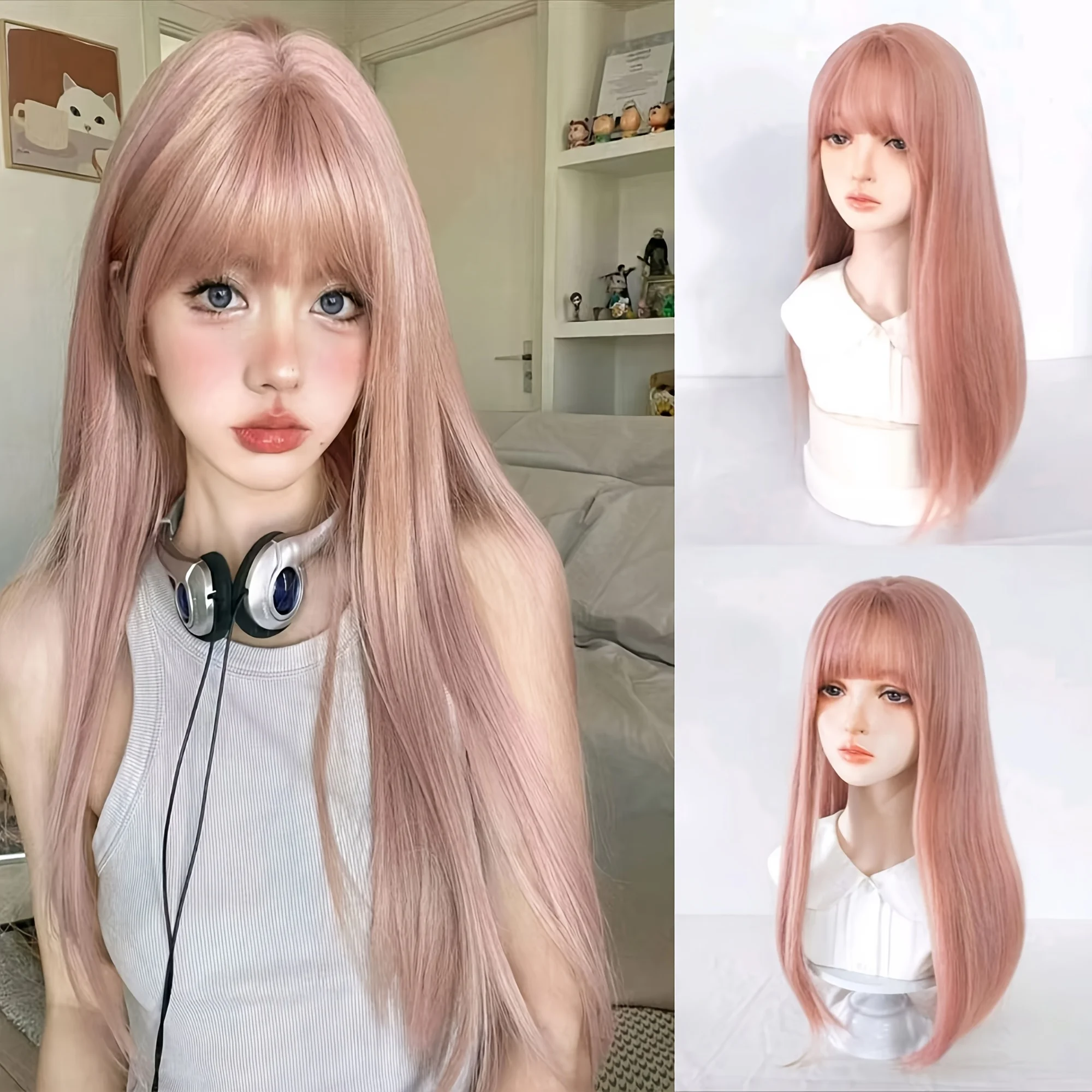 

Парик из искусственного термостойкого синтетического волокна — прямые розовые шиньоны длиной 26 дюймов, для использования на День святого Валентина и других праздников