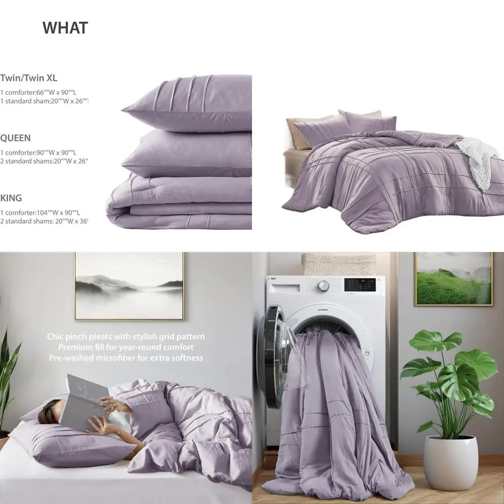 

Lavender Purple Queen Bedding Set, 3-Piece Comforter with Shams, Ultra Soft Prewashed, Lightweight All-Seasons Design
