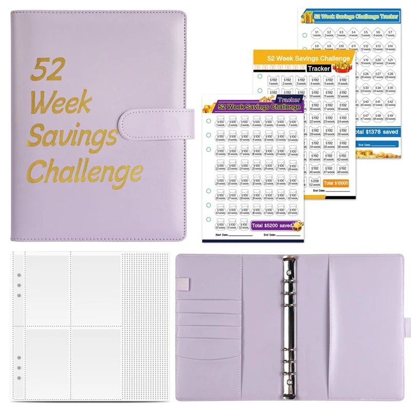 52 Week Money Saving Challenge Binder,Money Saving Binder With Savings Challenges Book And Cash Envelopes, Purple Easy To Use