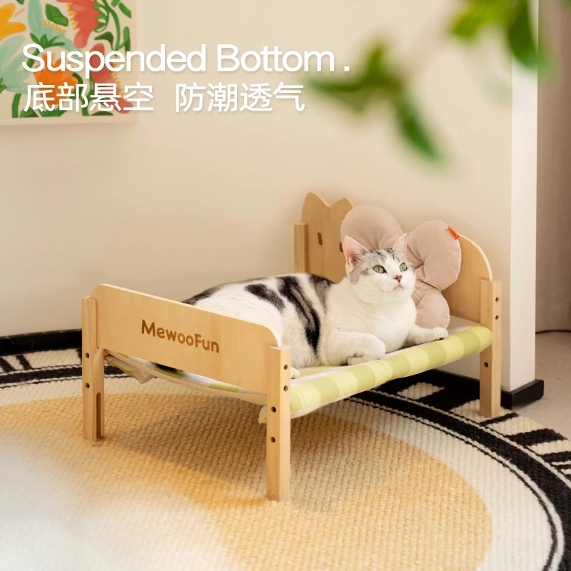 MEWOOFUN Sturdy Wooden Cat Bed Cat Sofa Breathable Canvas - Detachable Cat Couch Sofa Dog Bed for Cats and Small Dogs in Summer