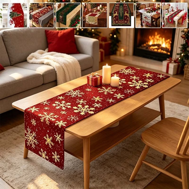 1PC Xmas Table Runner Nordic Snowman Christmas Print Dining Table Decoration Holiday Tablecloth for Home Party Kitchen New Year