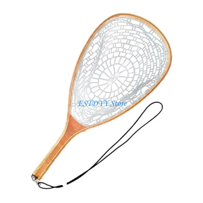 G6DE Fly Fishing Landing Net Fishes Catching Releasing Net Tool with Rubber Mesh Netting Fishing Accessories Enduring - view 3