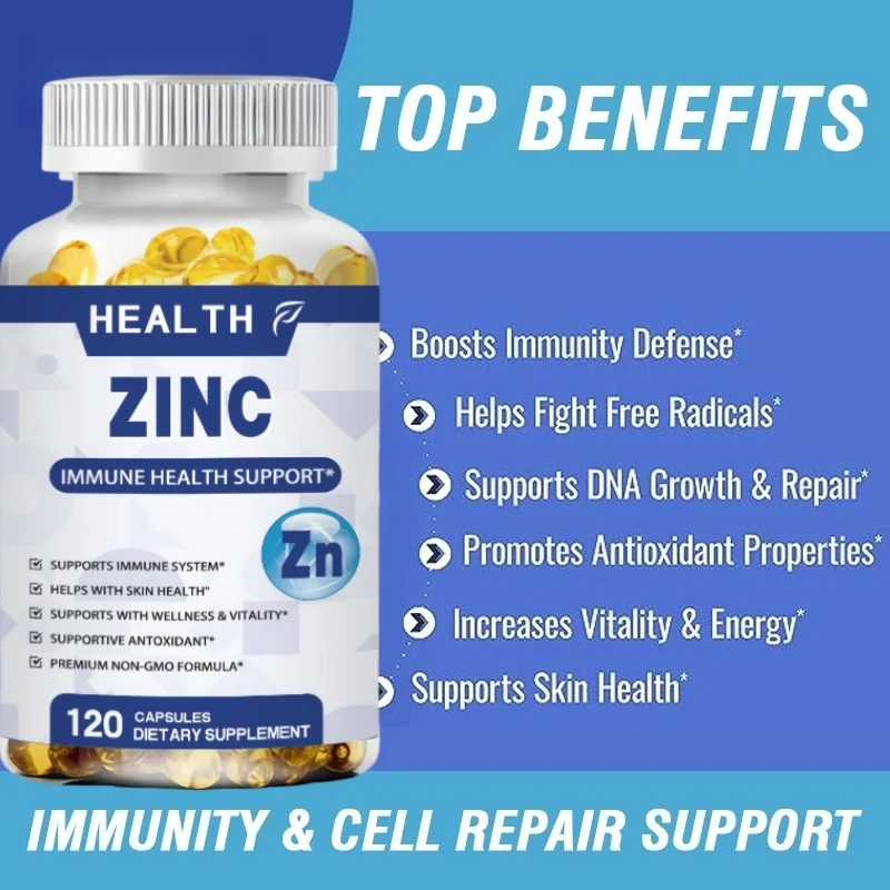 Zinc 50mg Supplement 120 Vegetarian Capsules, Zinc Highly Absorbable Supplements for Immune Support, Gluten Free