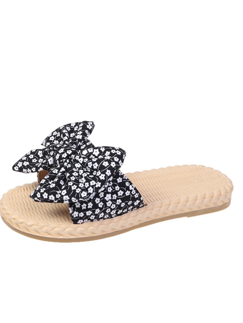 Women's Slippers 2022 Summer Women's Beach Slippers Bow Flat Slippers Outdoor Fashion Elegant Slippers Flat Slippers for Women