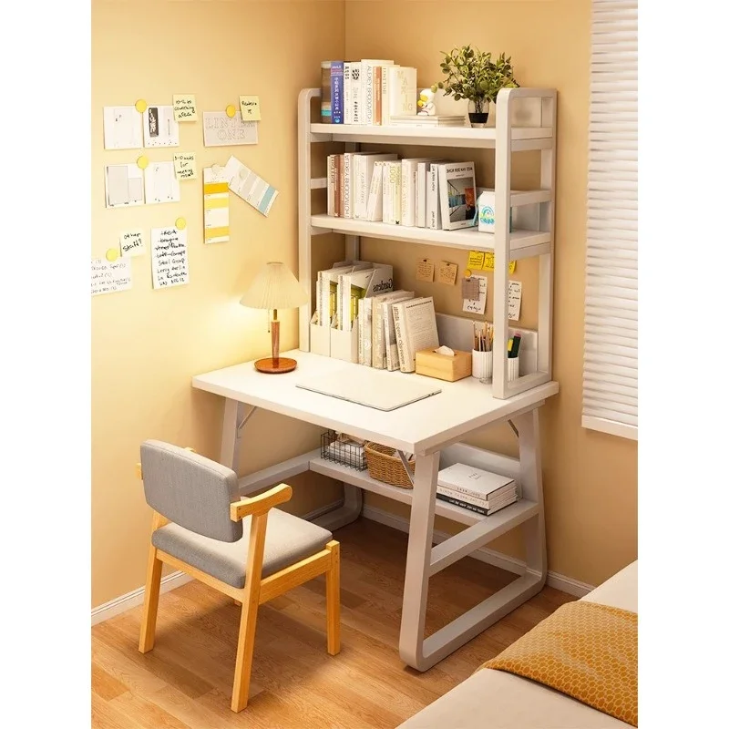 Solid wood core desk bookshelf integrated table student home writing bedroom