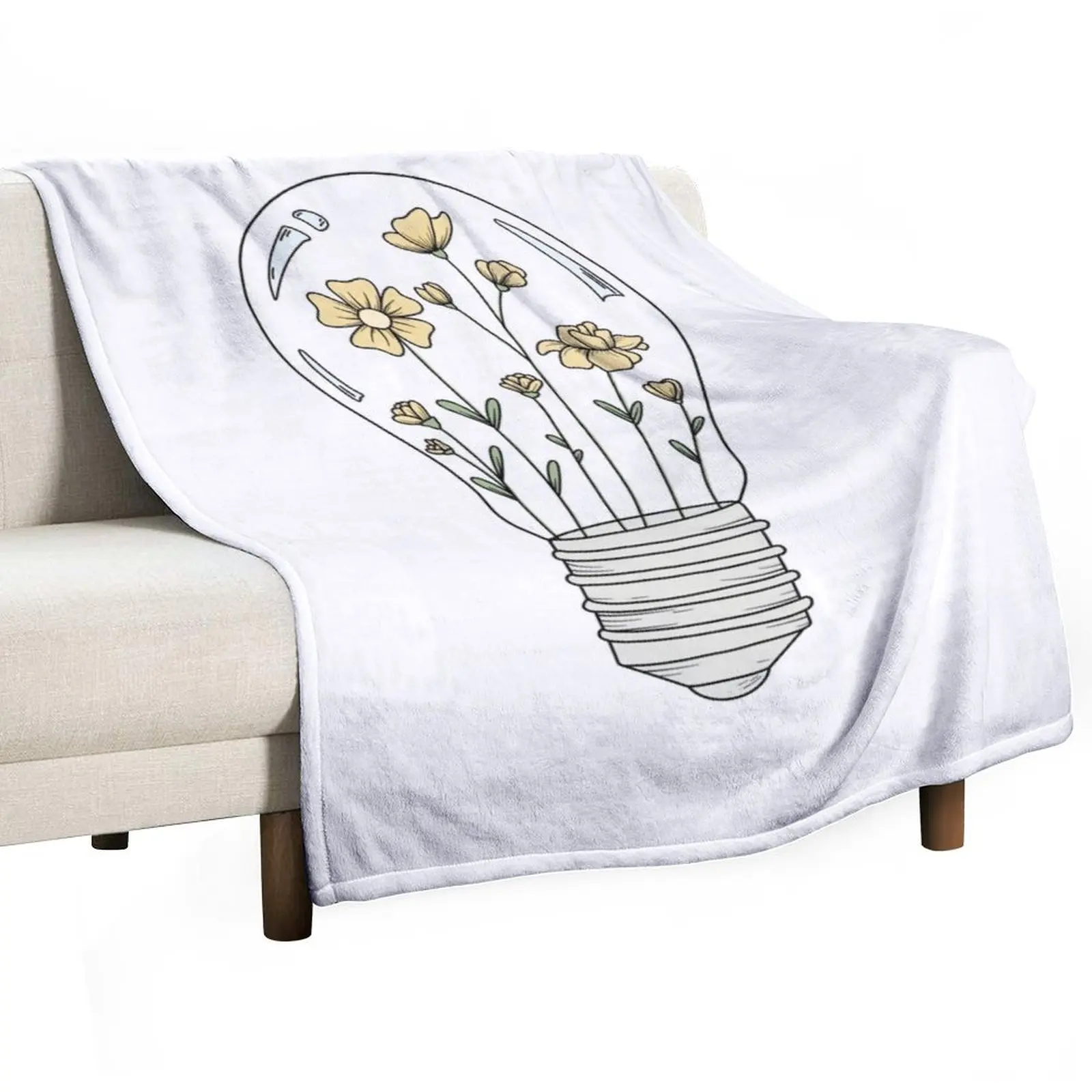 Light Bulb with Yellow Flowers Throw Blanket Sofas Sleeping Bag Custom Thin Blankets