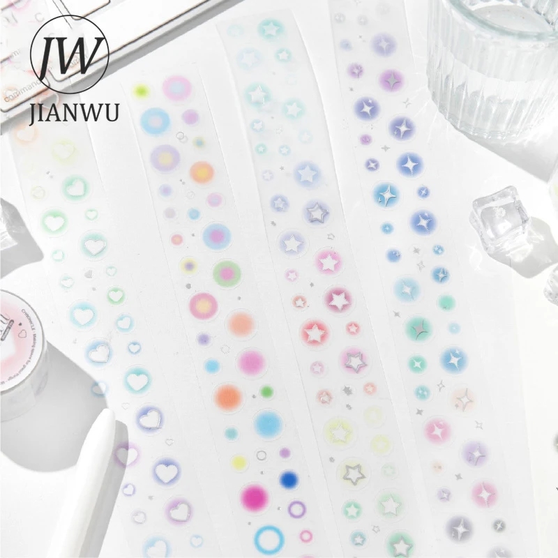 JIANWU Chronicles of Light Salt Series Cute Star Love Smudge Landscape Material Collage PET Tape Creative DIY Journal Stationery