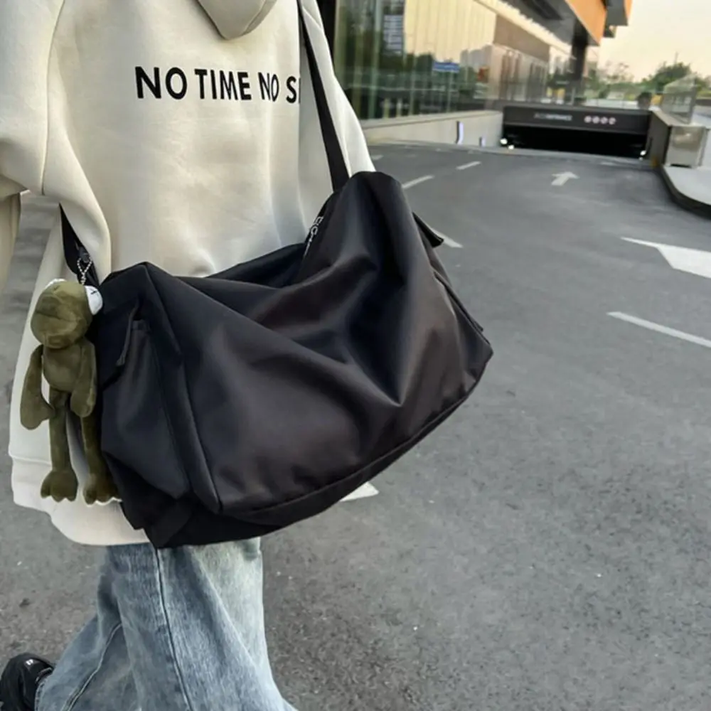 Simple Street Style Women's Crossbody Bag Large Capacity Solid Color Canvas Shoulder Bags Commute Leisure Messenger Bag Travel