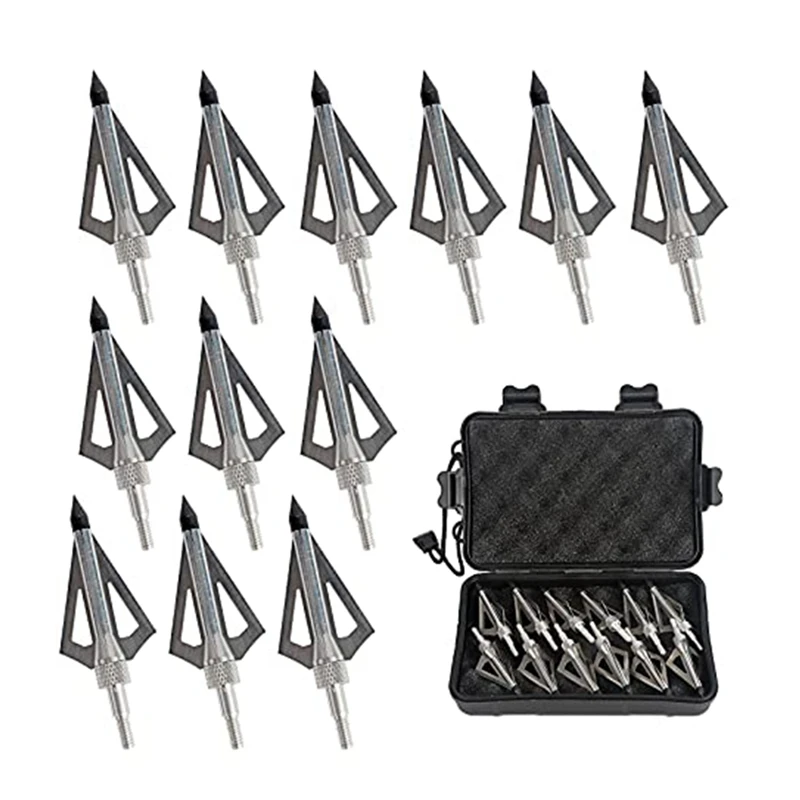 12 Pcs Metal Hunting Archery Broadheads 100 Grain 3 Blades Blades Arrowheads Compatible With Crossbow And Compound Bow