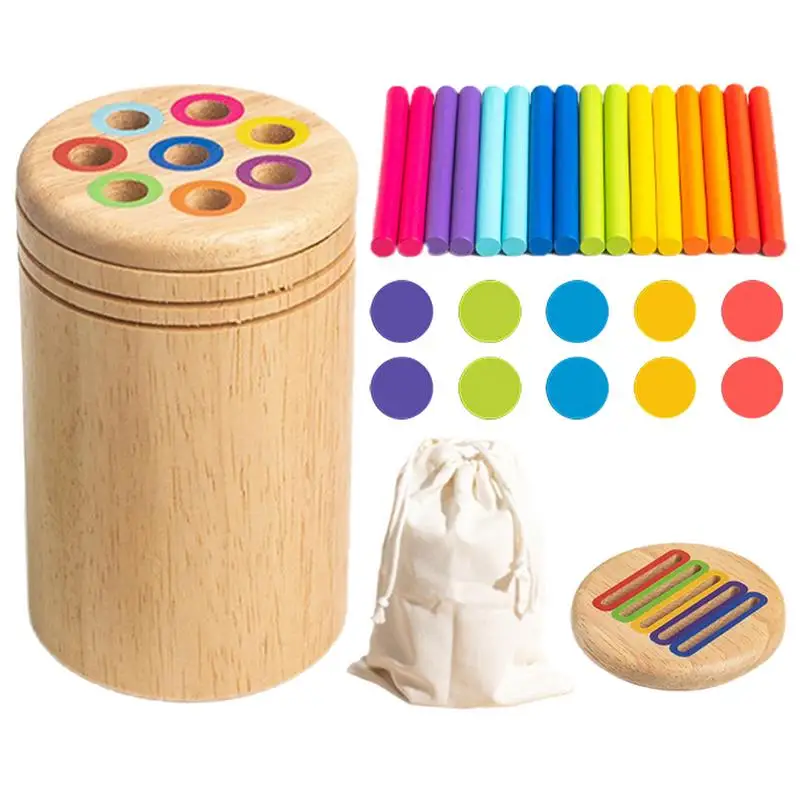 Wooden Learning Color Sorting Toys Fine Motor Developmental Cup And Stick Games Sensory Fine Motor Developmental Toy For Toddler