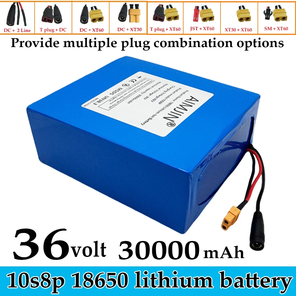 36V 30000mAh 18650 10S8P 500-1000W lithium-ion battery pack, suitable for electric scooters electric vehicles, bicycles with BMS