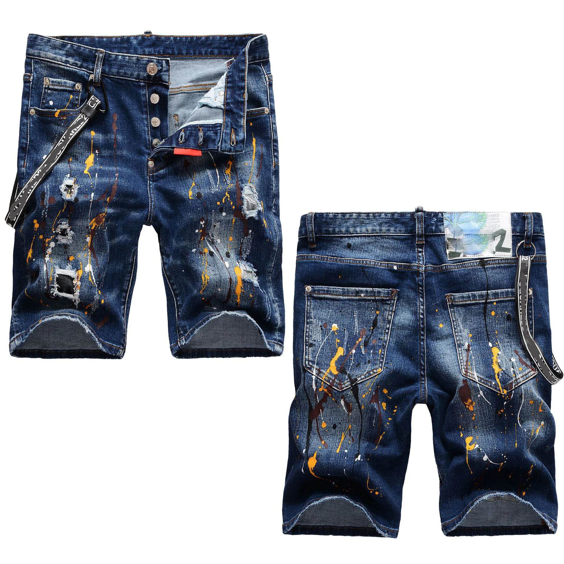 

New Style Men’s Light Luxury Blue Jeans Shorts,Slim Fit Sexy Denim Shorts,Patchworks Decors Punk Shorts,Trendy Casual Shorts;