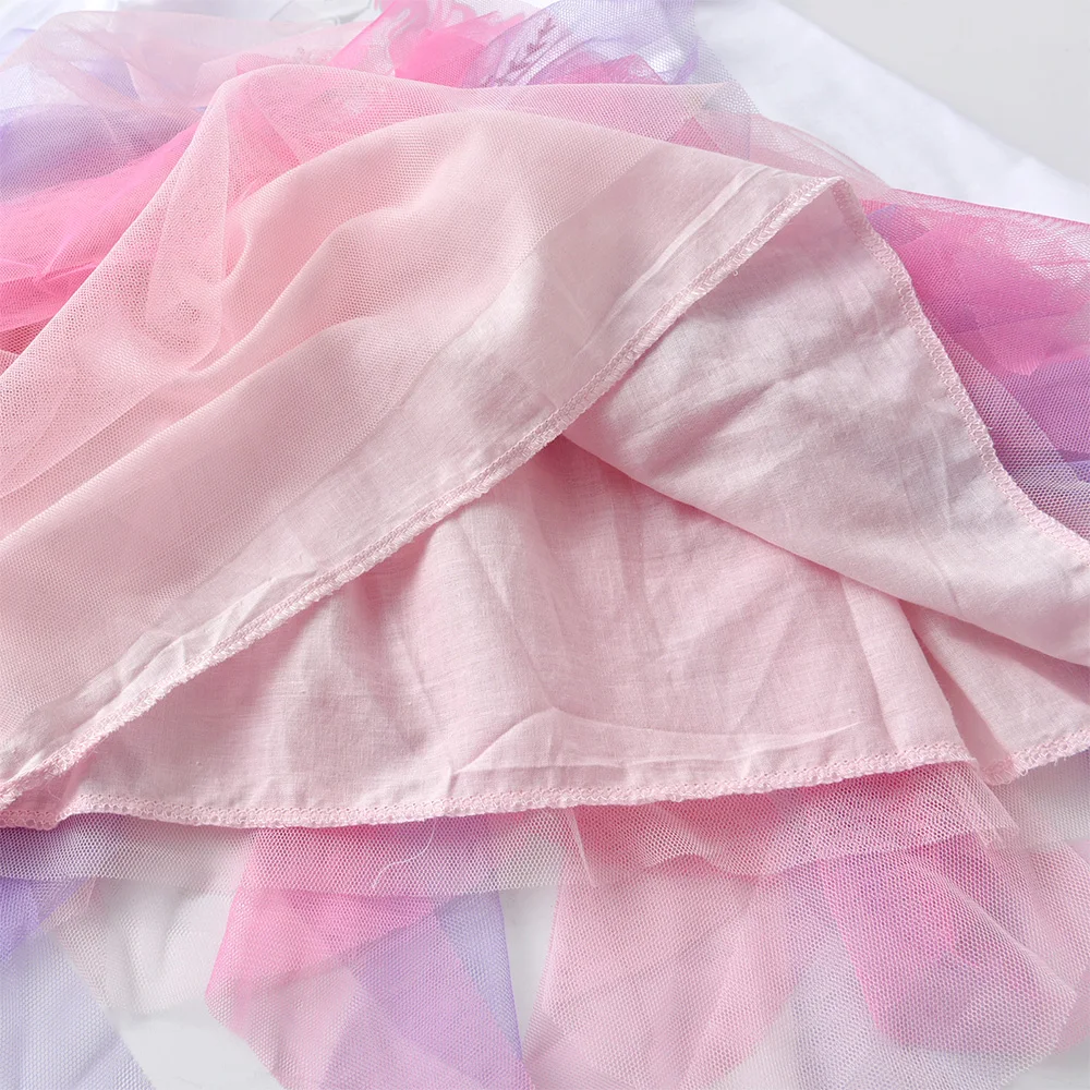 VIKITA Kinder Langarm Herbst Frühling Kleid Mädchen Licorne Blumendruck Cartoon Kleid Mädchen Unregelmäßige Mesh Tüll Prinzessin Kleider – Detail 7