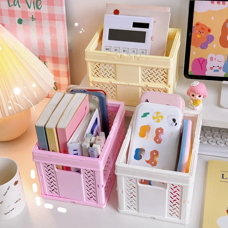 

5 упаковок разноцветных пластиковых корзин для хранения с ручками, складные складные коробки-органайзеры, многофункциональные настольные органайзеры