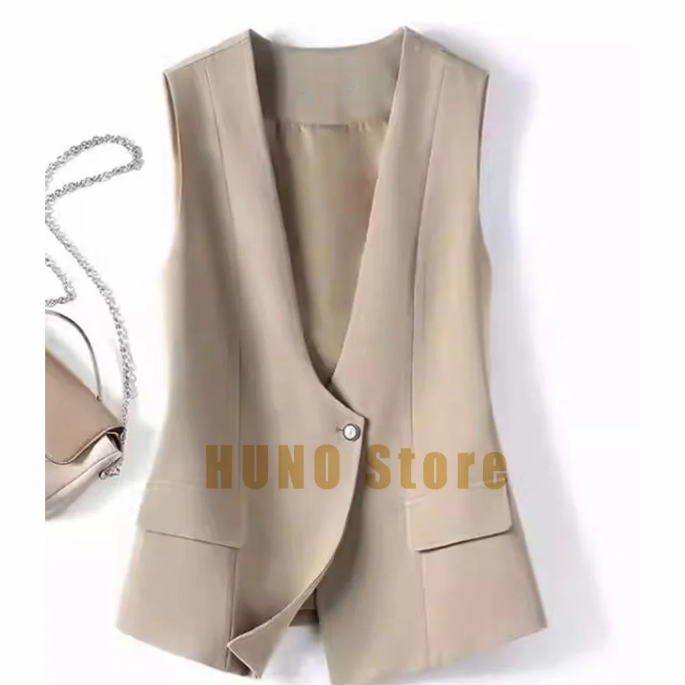 V-neck Spring and Autumn Casual Gray Suit Vest Female Loose Cardigan All-match Small Top One Button Sleeveless Ladies Vest