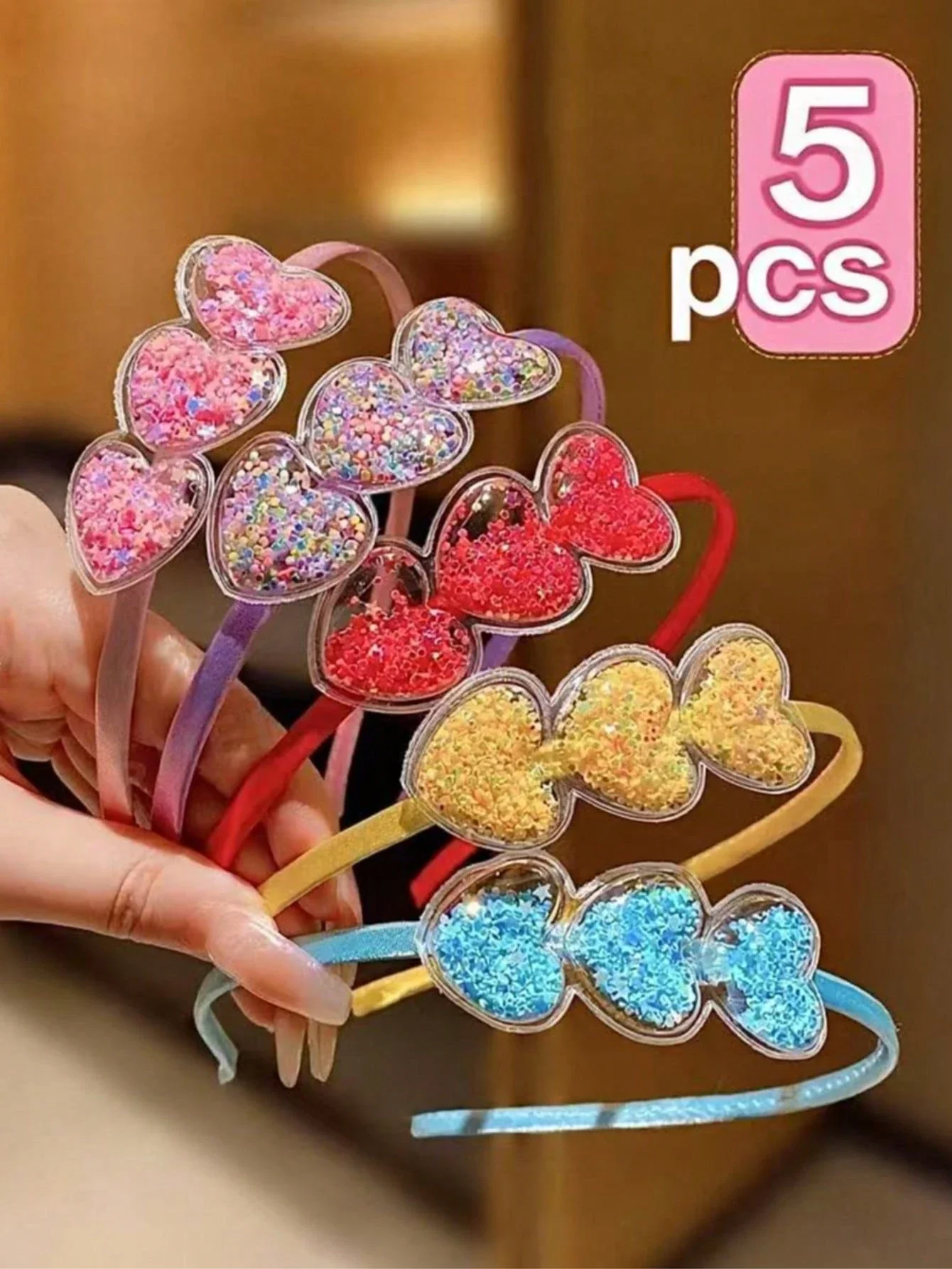 

5 шт. блестящих повязок для волос в форме сердца с блестками, мягкие эластичные повязки для детей