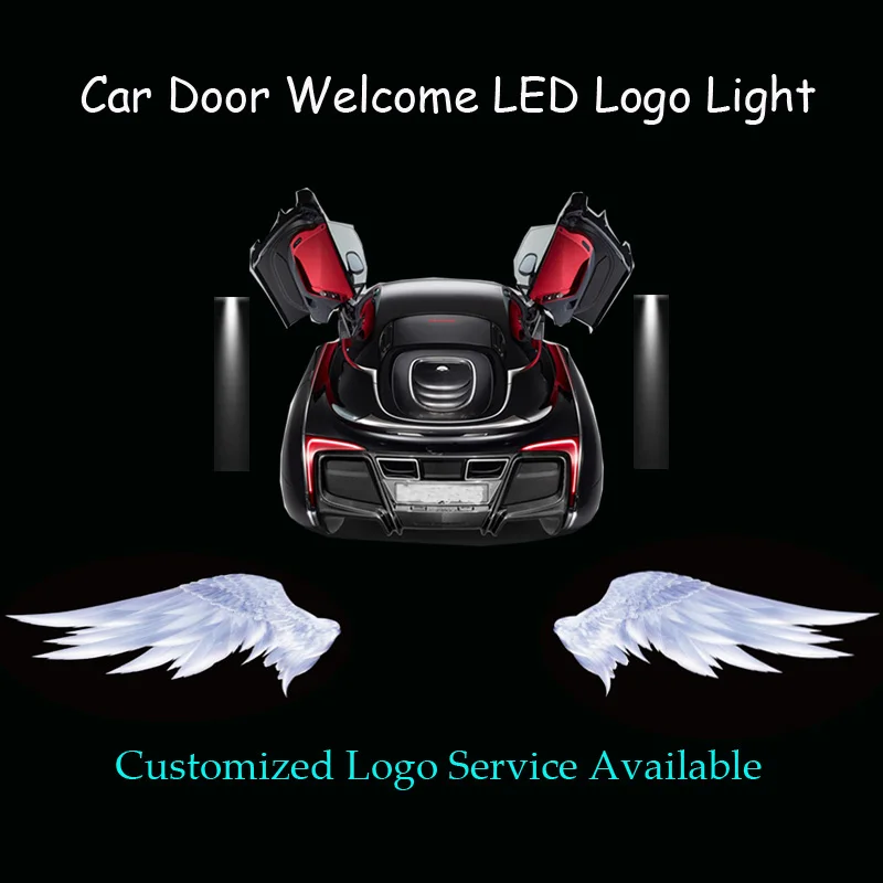 

2pcs Angel Wings Logo LED 3D Car Door Motorcycle Scooter Welcome Light Courtesy Ghost Shadow Puddle Spotlight Laser Projector