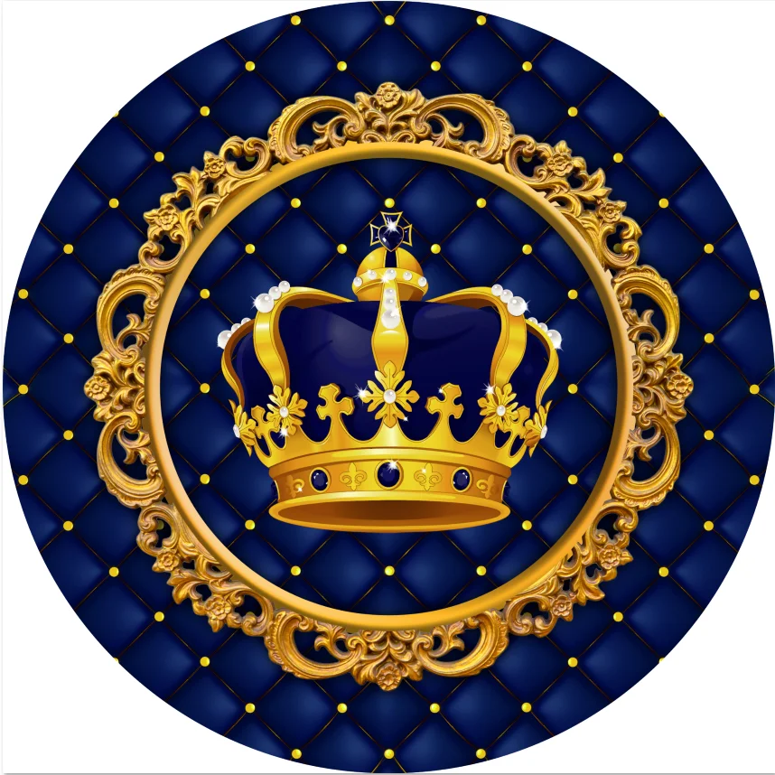 6x6ft Gold Crown Royal Blue Pattern Happy Birthday Party Custom Photo Studio Seamless Background Backdrop Vinyl 180cm X 180cm