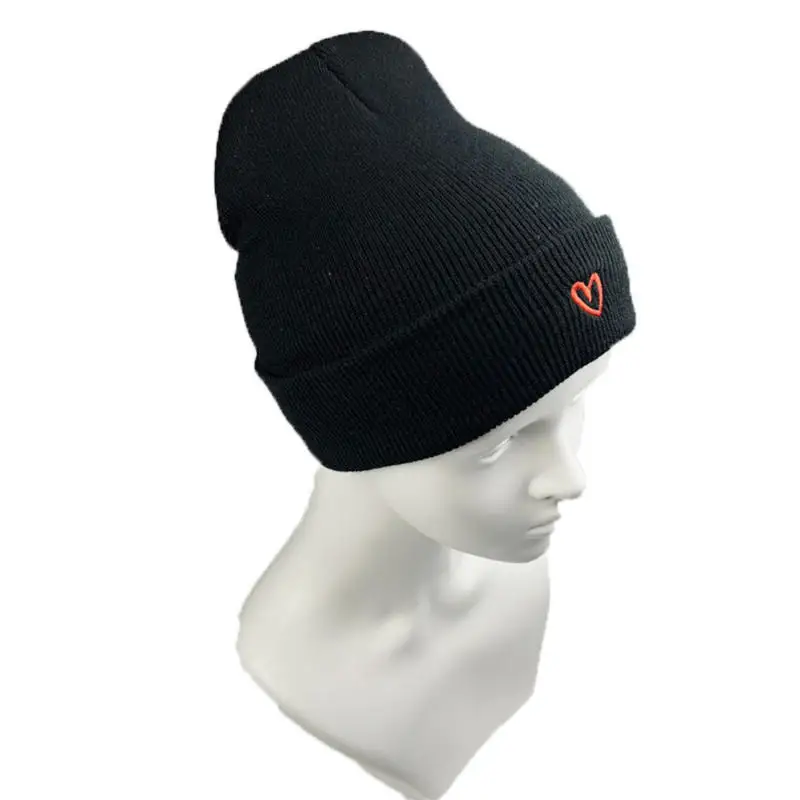 Winter Warm Motorcycle Hats Men's Women's Sports Caps Little Heart Love Embroidered Knitted Hat Warm Caps Black White Wool Hats