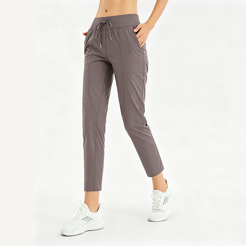 Women's High Waist Straight Leg Capris Quick Dry Breathable Drawstring Pants with Pockets for Outdoor Running Gym Workout