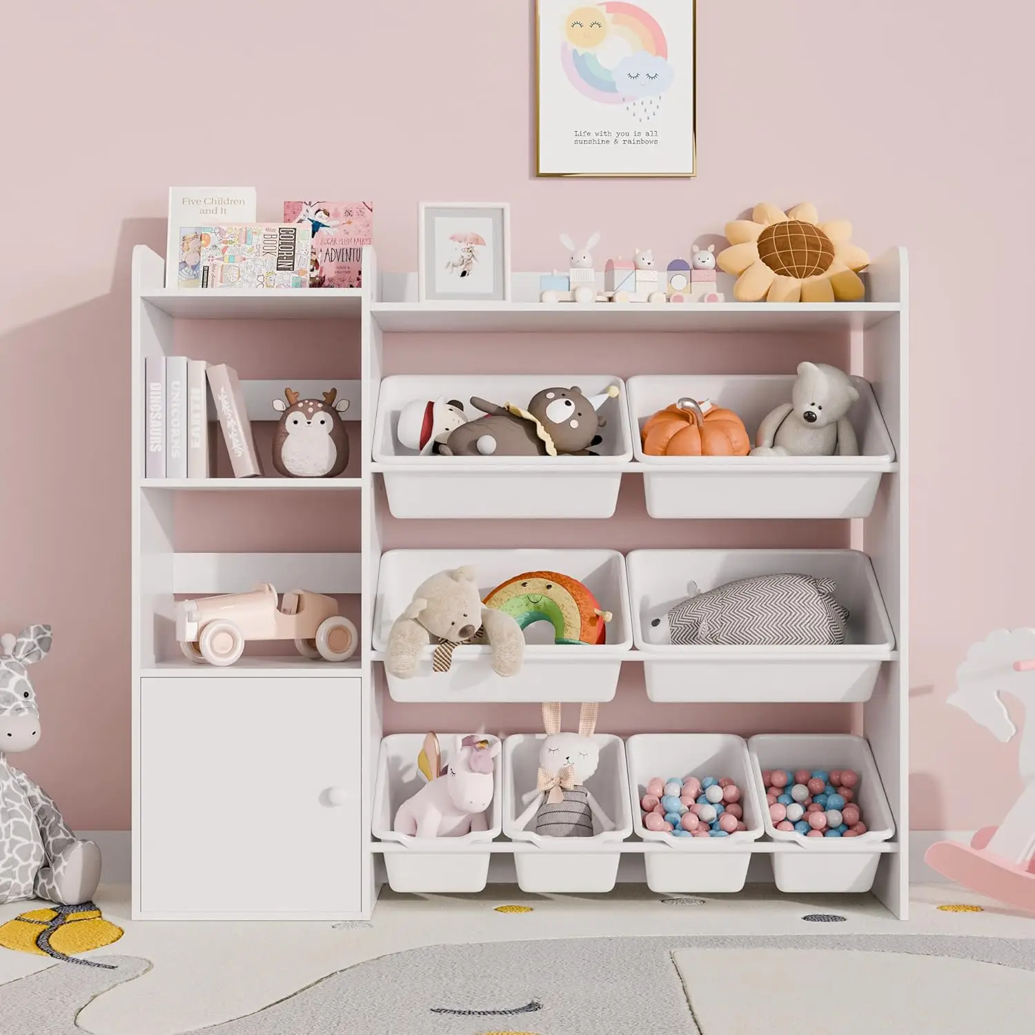 Removable Storage Bins, Kids Bookshelf and Toy Storage for Study Room, Bedroom, Kids Room, Classroom, Nursery
