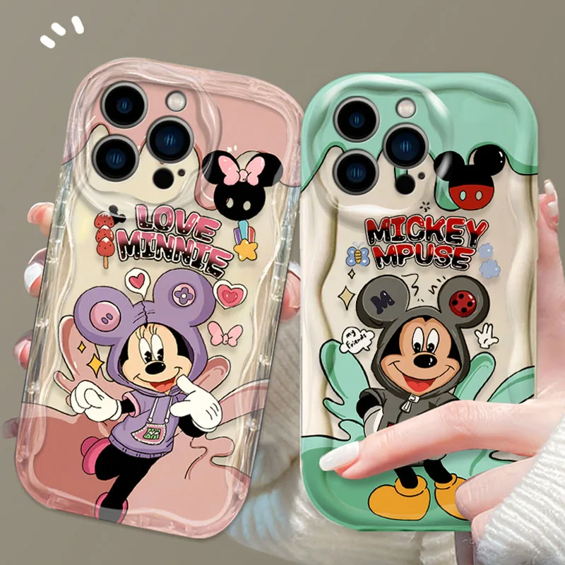 Disney Minnie Mickey Mouse 3D Wave Case For iPhone 15 14 13 12 11 Pro Max X XR XS 8 7 6 6S Plus SE 2020 Shockproof Clear Cover