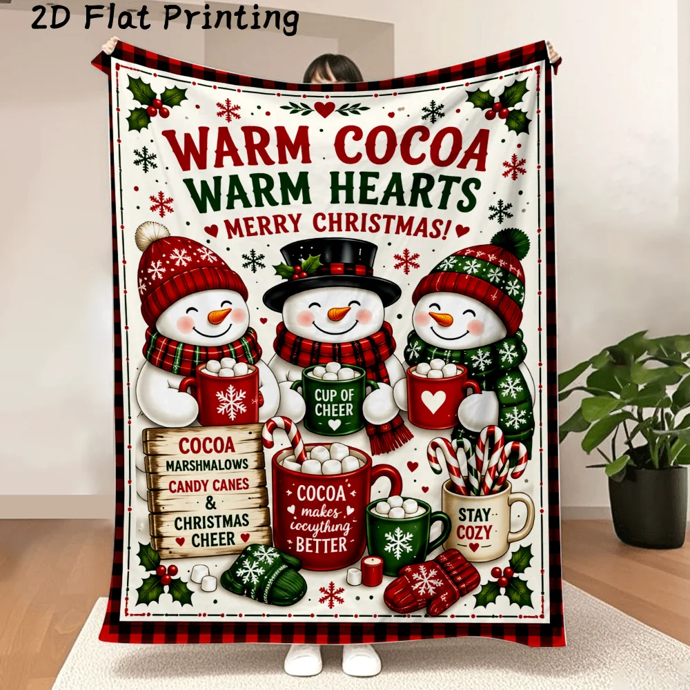 1PC 2D Flat Print Snowman Flannel Blanket, Super Soft — Christmas Decoration, Holiday Parties, Everyday Use and Gift Giving