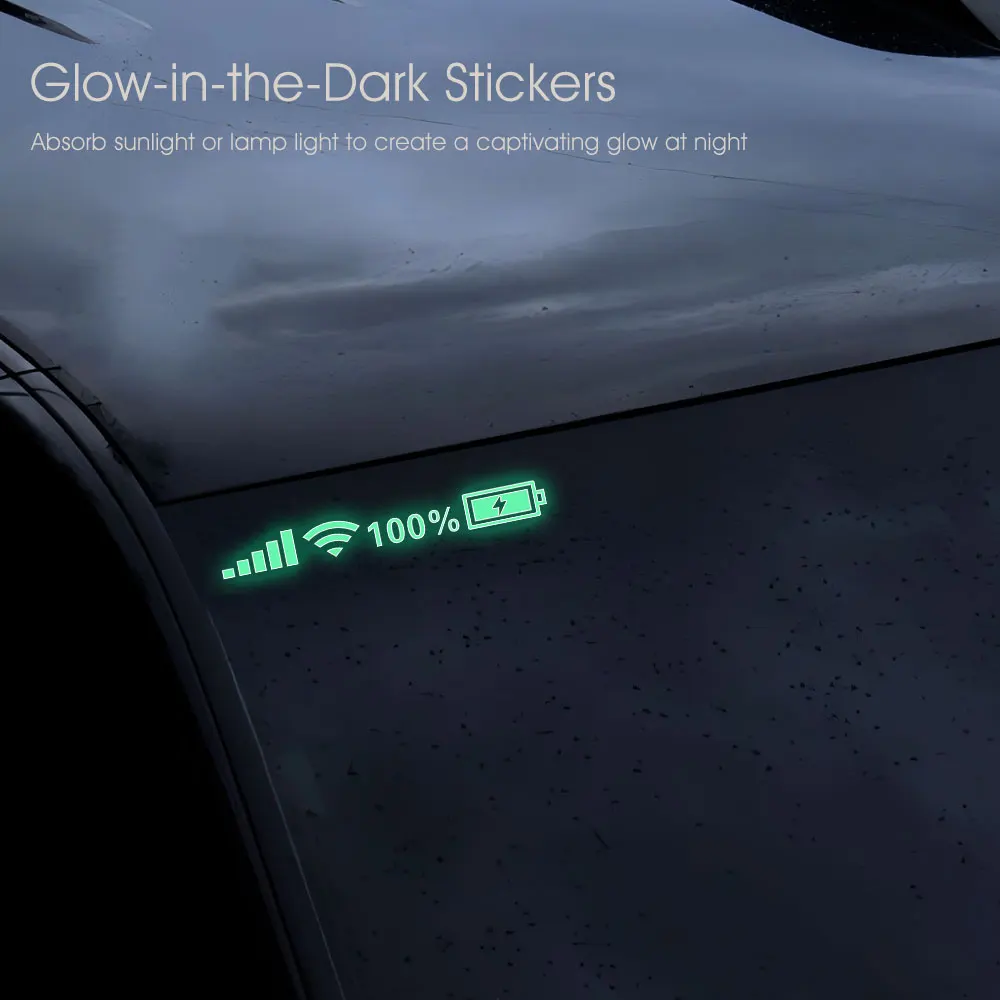 2pcs Car Reflective Vinyl Stickers 100% Wifi Battery Level Signal Funny Decal for Front Rear Windshield Auto Decor Accessories