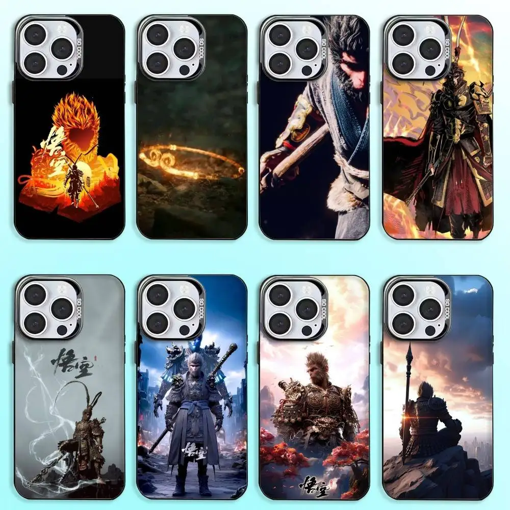

Classic Games Black Myth S-Sun Wukong Phone Case For iPhone17,16,15,14,13,12,11 Plus,Pro Max Colored Silver Plated Inside Cover