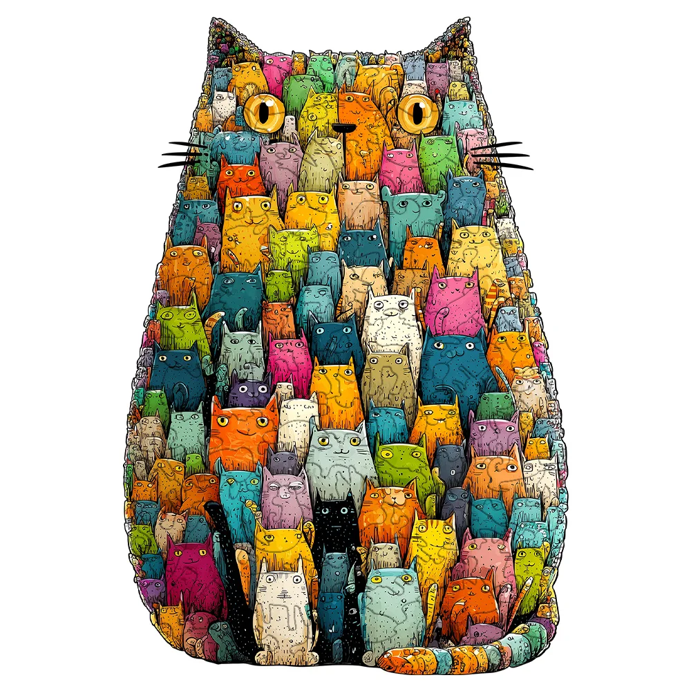 

Деревянный пазл с разноцветным котом — пазл уникальной формы (площающий 5+, большой размер), креативный подарок для домашнего декора для семьи и взрослых