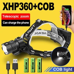 XHP360 High Power LED Headlamp USB Rechargeable Head lantern Super Bright Powerful Headlight 18650 Waterproof Fishing Lantern