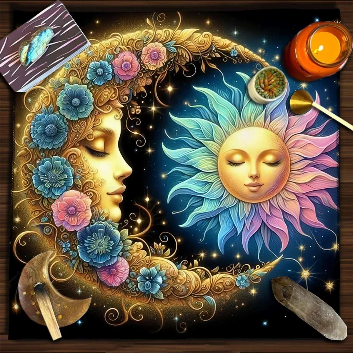 50/75/110/137cm Tarot mat Bohemian Moon Phase Tarot Tablecloth Altar Cloth Divination Decoration Black Starry Sky Moon