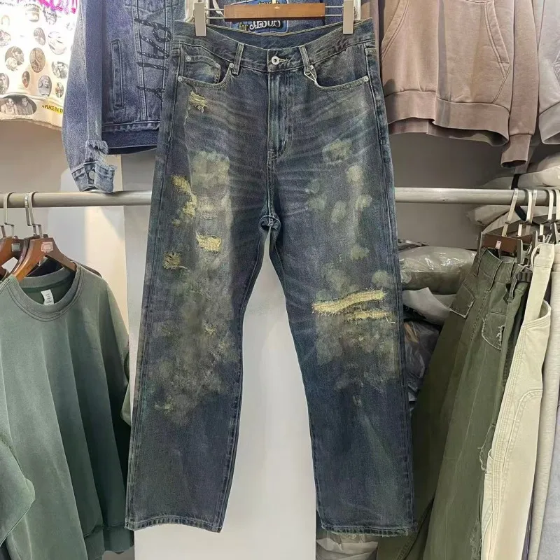 

Американские повседневные мужские джинсы прямого кроя, свободные, износостойкие, из хлопка, для лета, удобные прямые брюки