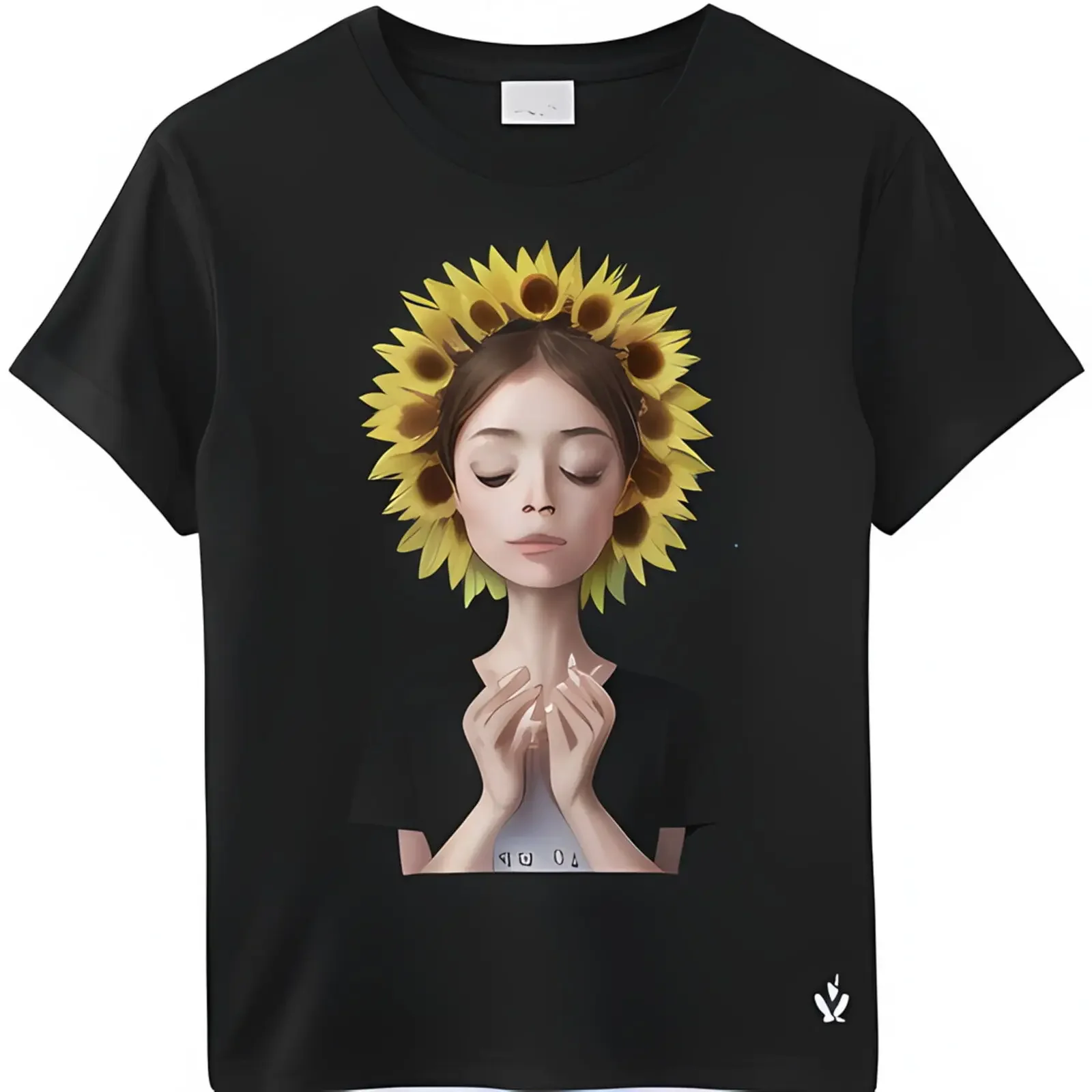 Anime Girl with Sunflower Praying T-Shirt Hsiao Ron Cheng Style